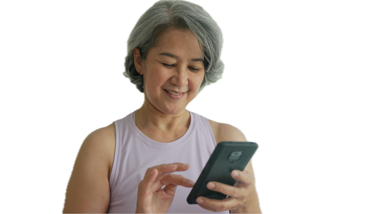 A woman checking her care plan on her phone